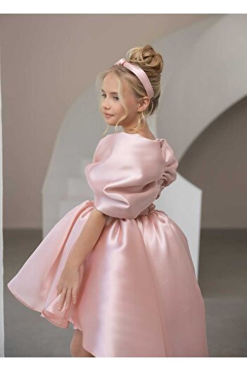 Kids Girl's Bow Detailled Evening Dress for Graduation, Wedding, Special Occasion