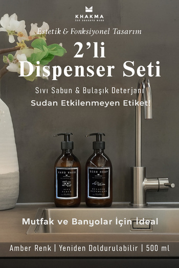 KHAKMA 2’li Dispenser Seti – 500 ml Sıvı Sabun ve Bulaşık Deterjanı Şişesi - SS-HD
