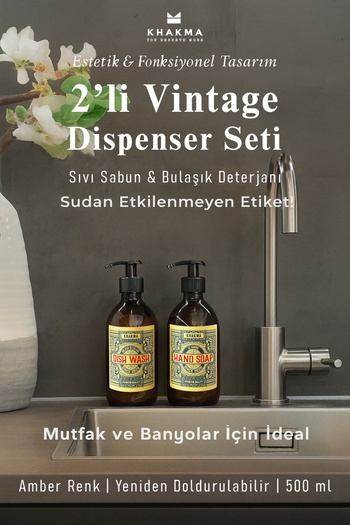 KHAKMA 500 ml Amber Renkli 2'li Vintage Cam Sabunluk Seti