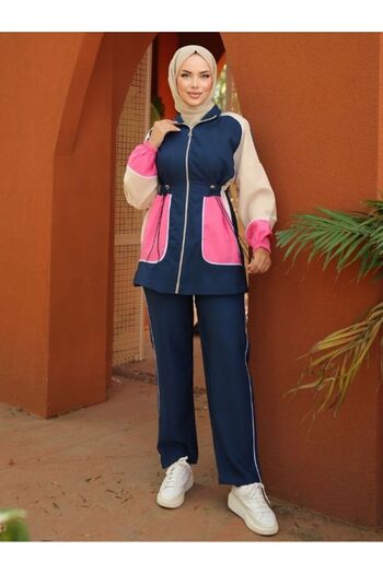 Wovi Moda Σετ φόρμας Hijab - Φερμουάρ, Μαύρο, Γυναικείο, Ρούχα