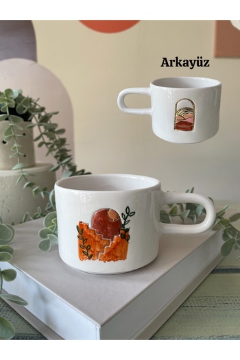 terraco ceramic Gold Detailed Handmade Ceramic Mug Two-Way Abstract Pattern