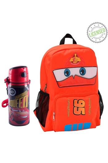 Disney Cars Licensed Lightning Mcqueen Boy's School Bag - Steel Flask - Water Bottle Set |   Cars Patterned