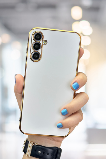 Fibaks Samsung Galaxy A15 Case Shiny Edge Gold Embroidered Camera Protection Cover