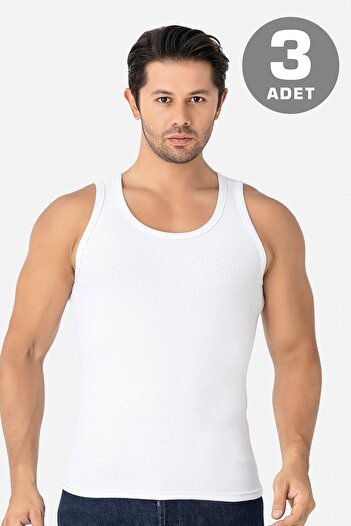 Arma Yıldız Men's White Ribbed Camisole Undershirt 3 Pack Stretchy and Soft Fabric