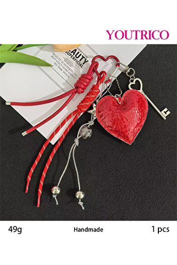 Youtrico Leather Heart Dopamine Color Handmade Bag Charm, Keychain, Gift Accessory