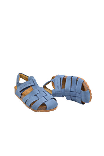 kids A more Leo Unisex Deri Çocuk Sandalet Kot Rengi