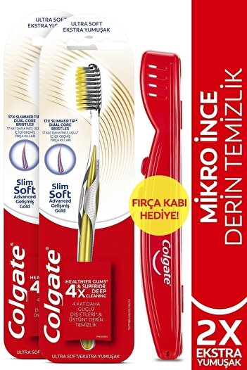 Colgate Micro Fine Advanced Gold Deep Cleaning Extra Soft Toothbrush x2 Pieces + Toothbrush Cup
