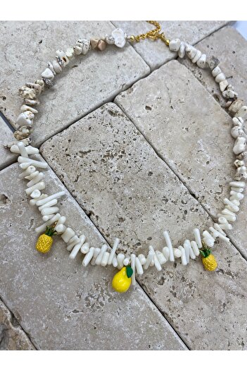 Byoz store Natural Stone Broken Coral Ecru Pineapple Women's Necklace