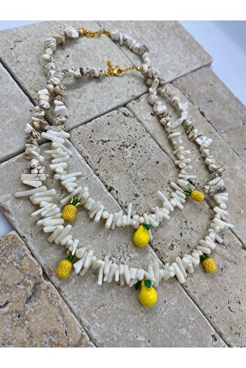 Byoz store Natural Stone Broken Coral Ecru Pineapple Women's Necklace