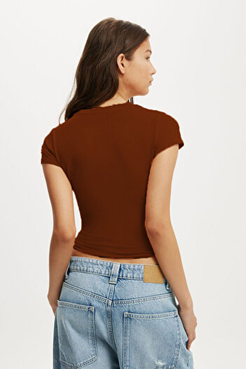 Madmext Brown Crew Neck Basic Women's T-Shirt Mg2479