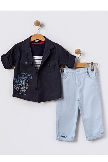 Bebüş Male Child Shirt T-Shirt and Pantsuit 3 Piece Summer Suit 15856