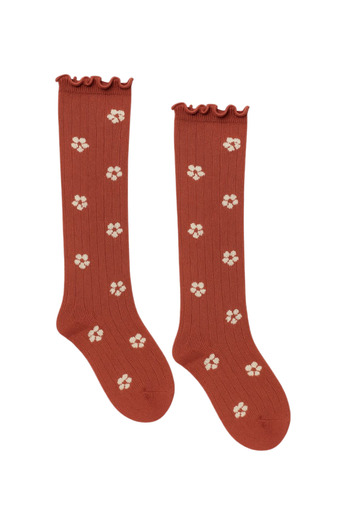 Katia&Bony Baby Floral Patterned Socks Dark Brown