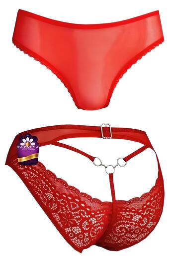 Papatya Women's Back Lace Transparent Chain Detailed Panties