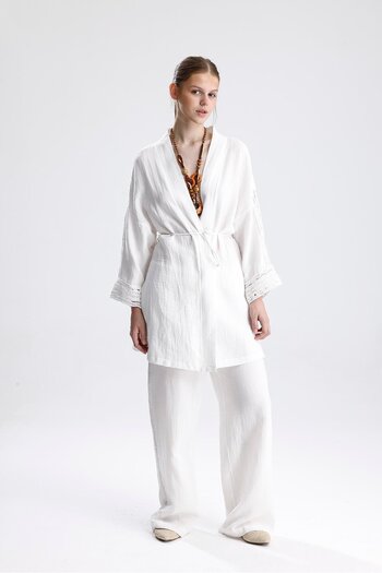 VAPUR TEKSTİL Stripe Garnished Muslin Double Set
