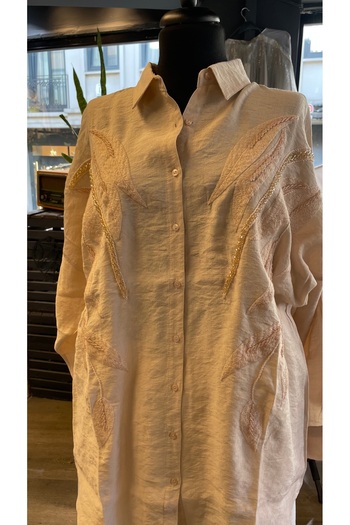 Saloon Women's Beige Stone Viscose Embroidered Shirt