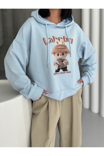 moda paketi Printed Hooded 2 Thread Sweatshirt