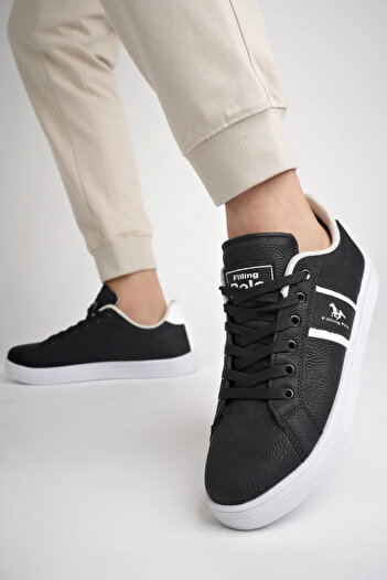 Wanderfull Men's Sneakers Black White Casual Faux Leather Comfortable Casual Orthopedic Lightweight Lace-Up 3430