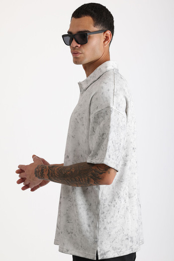 EGHO Washed Double Pique Fabric Men's Polo Neck Loose Fit T-Shirt with Tumbled Effect