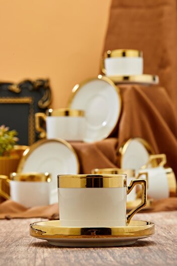Cooker Set of 6 Gold Gilded 220Cc Porcelain Teacups – Luxurious and Stylish Coffee Enjoyment!