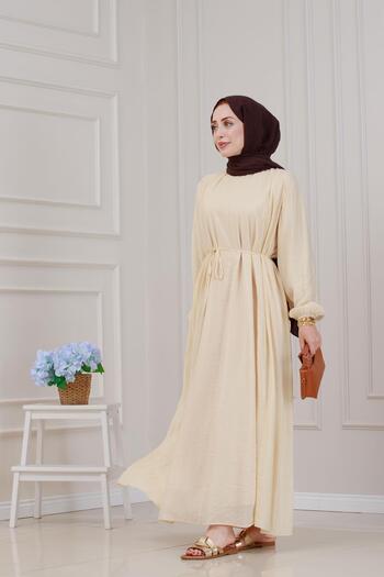 Sevitli Pera Dress with Tie-Up at the Waist-Cream