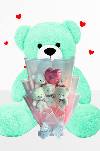 Sole 90 cm Large Plush Bear Teddy Bear and Heart Balloon Teddy Bear Bouquet Romantic Gift for Lover Birthday