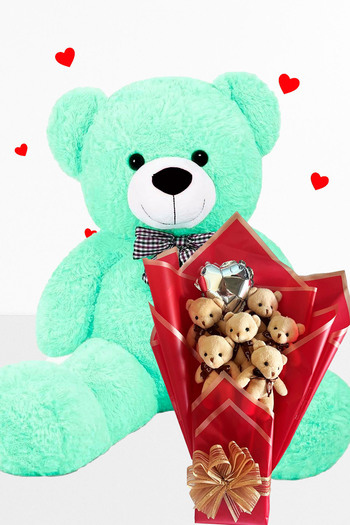 Sole 90 cm Plush Bear Romantic Milk Coffee Teddy Bear Bouquet with Balloons for Valentine's Day Birthday and Special Day Gift