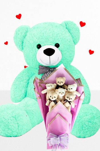 Sole 90cm Plush Bear and Lilac Soft Plush Teddy Bear Bouquet Gift for Lover Birthday Special Day Gift Set