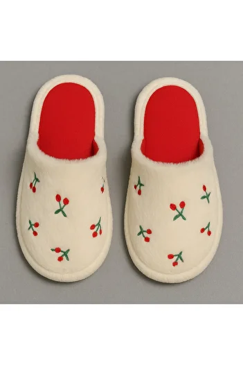 STOCON Cherry Embroidered Fluffy House Slippers Dowry Slippers Non-Slip Sole Stc1145
