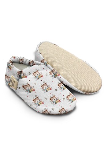 Kokopatik ,Non-Slip Sole,Organic Cotton Home Nursery Booties,Floral Winter Bear Patterned Booties
