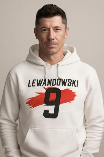 CLASSY.MODA Φούτερ Lewandowski με κουκούλα και τσέπη καγκουρό με αριθμό 9 – Σχέδιο αστέρι του πολωνικού ποδοσφαίρου