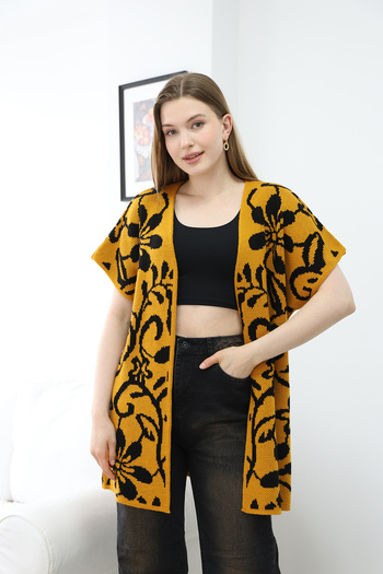 ALCHON V-Neck Unlined Jacquard Panel Floral Patterned Seasonal Knitwear Vest Cardigan