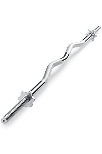 MARCY Threaded Chrome Steel Curl Bar with Collars for All Standard Plates Free Weightlifting Accesso