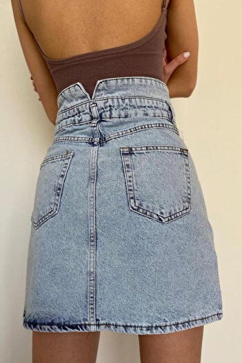 FashionForYou Amelie high waisted denim mini skirt with button closure, Blue, 38
