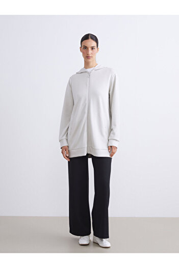 LC Waikiki Gray Hooded Oversize Women's Zippered Sweatshirt