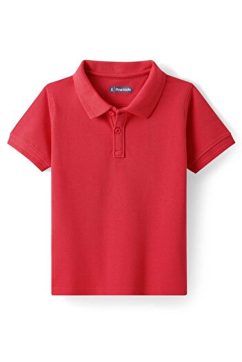 Pine kids Cotton Knit Half Sleeves Solid Color Polo T-Shirt - Red