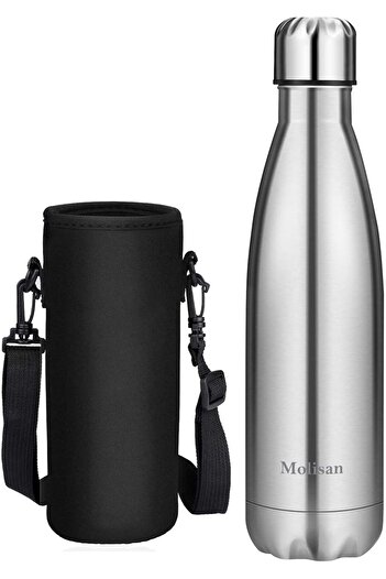 Generic MOLISAN Stainless Steel Water Bottle, 500ml Double Walled Vacuum Flask with Pouch, BPA Free 12 Hours
