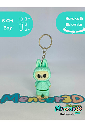 Mentor 3D Store Labubu Keychain 3D Animated Character Figure (1 Piece) + Earthquake Whistle Gift