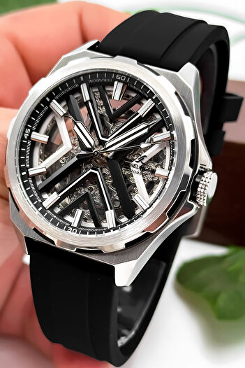 Daniel Klein Automatic Mechanism Silicone Cord Steel Case Men Wrist Watch Black-White Zmdk1193