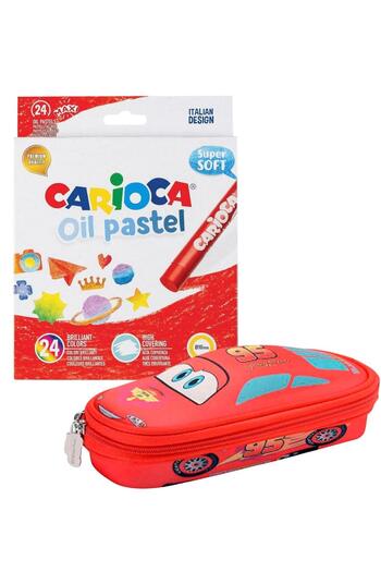 Disney Licensed Cars Pen Holder with Gift - Carioca Set of 24 Oil Pastels