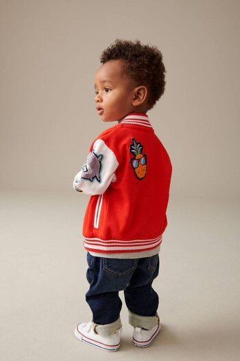 Magu Boy's Cotton Red Embroidered College Jacket
