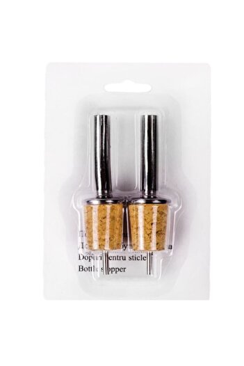OEM Pluta stopper with pourer for oil/vinegar bottle, metal/bamboo, silver, 2 pcs