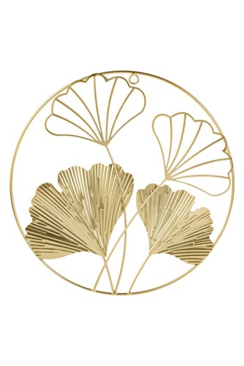 OEM Decorațiune de perete metalică, model floral, diametru 30 cm, culoare aurie