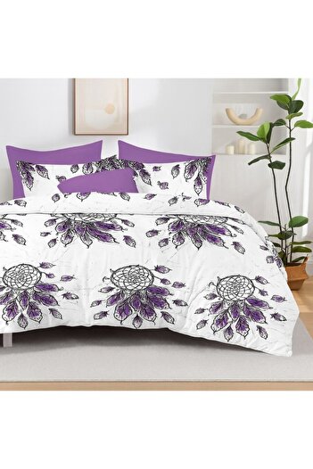 Pucioasa 6-piece finet bedding set with decorative circle and purple feathers