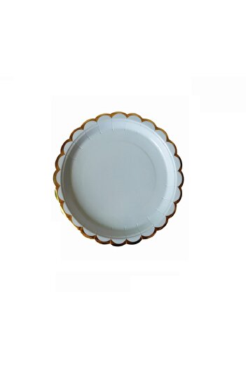 SDX Market Set of 8 party plates, Turquoise with gold trim, 18 cm