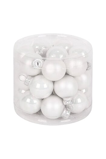 DECO Set de 24 globuri de Crăciun din sticlă albă, diametru 2,5 cm
