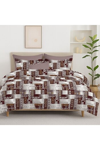 Pucioasa 6-piece finet bedding set with geometric design in brown and grey