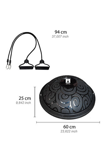 Rebuwo Black Bosu Ball Semi Pilates Balance Ball 60 cm – Resistance Rubber & Pump Gift