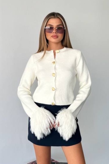 Ded COLLECTION Women's Heart Gold Buttoned Sleeve Tassel Detailed Knitwear Cardigan