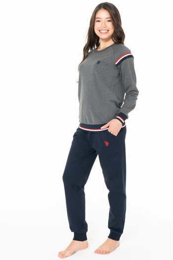 U.S. Polo Assn. Set de pijamale pentru femei, cu buzunare, cu mâneci lungi, cu decolteu, cu elastic pe mâneci și picioare, antracit