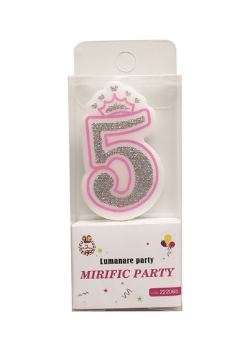 SDX Market Glitter crown candle, number 5, pink